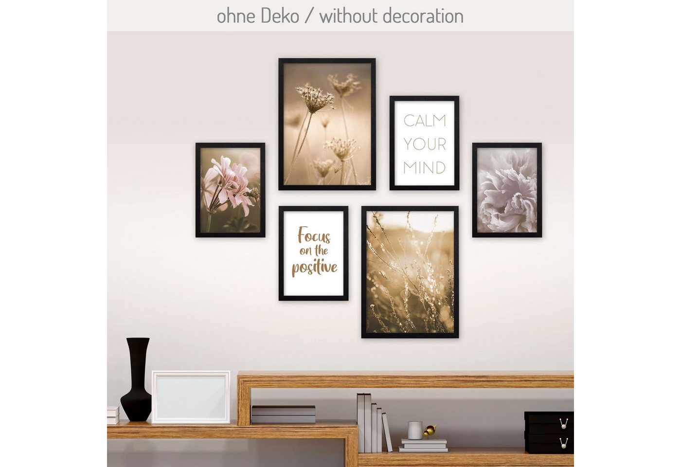 Kreative Feder Poster, Natur, Blüten, Blumen, Gräser, Entspannung, Spruch (Set, 6 St), 6-teiliges Poster-Set, Kunstdruck, Wandbild, Posterwand, Bilderwand, optional mit Rahmen, WP538 von Kreative Feder