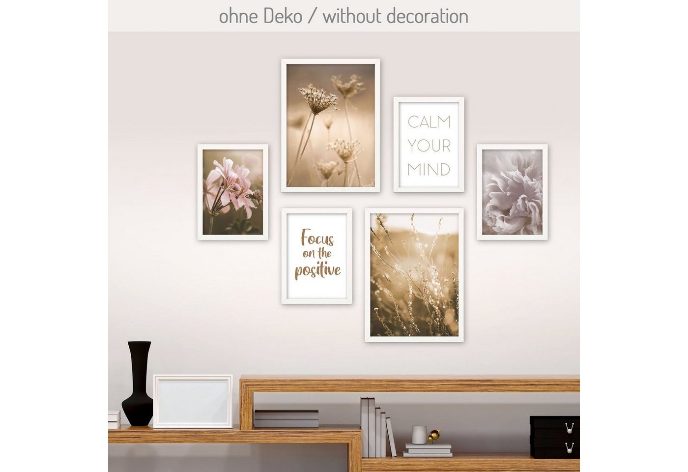 Poster, Natur, Blüten, Blumen, Gräser, Entspannung, Spruch (Set, 6 St), 6-teiliges Poster-Set, Kunstdruck, Wandbild, Posterwand, Bilderwand, optional mit Rahmen, WP538 von Kreative Feder