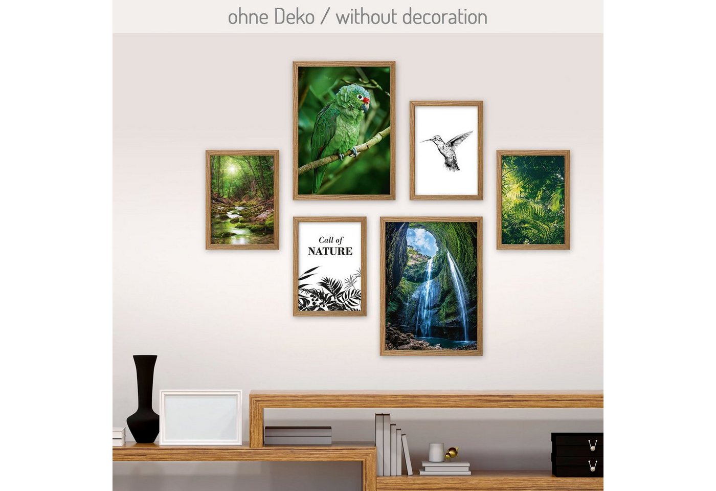 Kreative Feder Poster, Natur, Dschungel, Wald, Bäume, Wasserfall, Papagei, Vogel, Kolibri (Set, 6 St), 6-teiliges Poster-Set, Kunstdruck, Wandbild, Posterwand, Bilderwand, optional mit Rahmen, WP524 von Kreative Feder