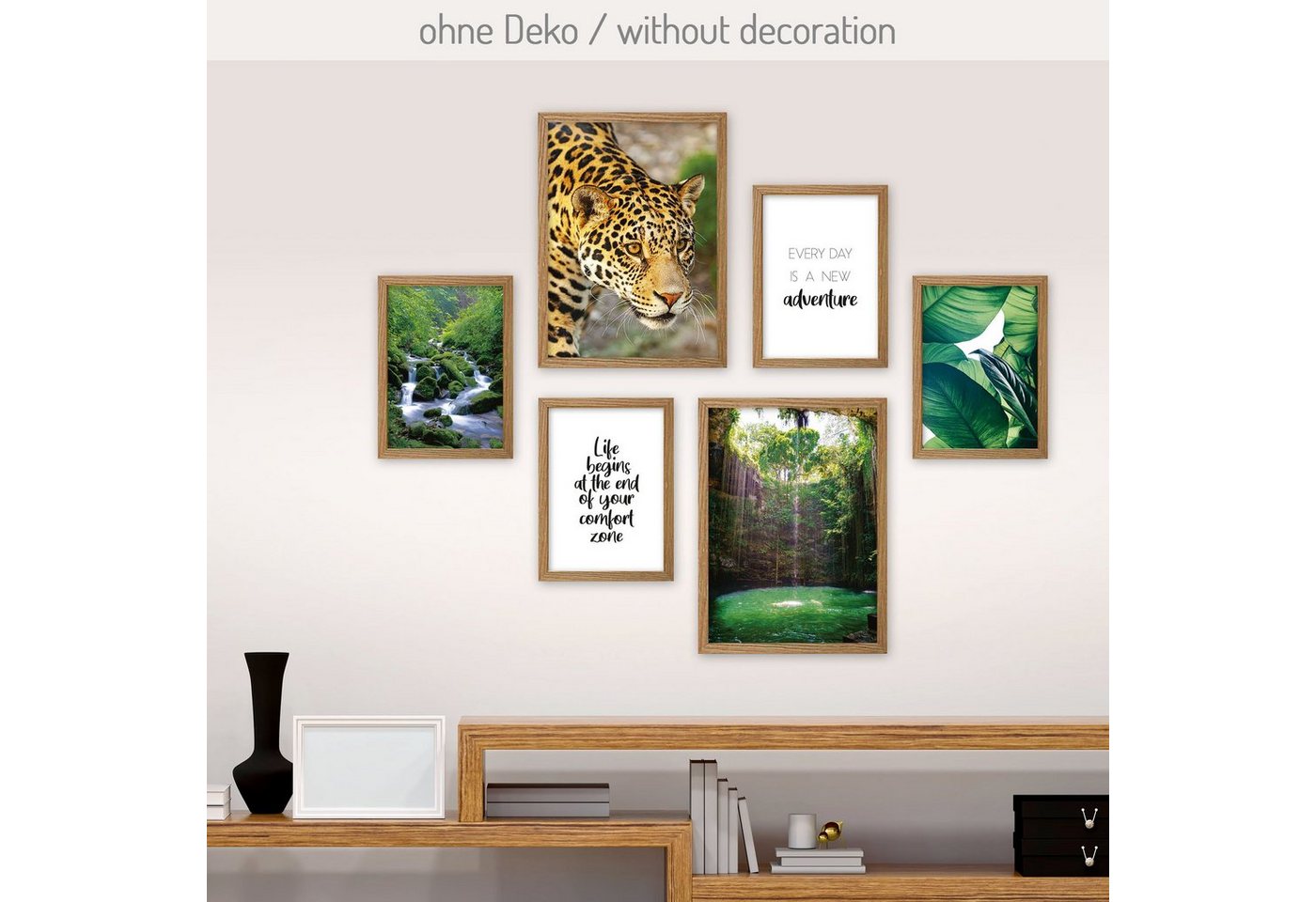 Kreative Feder Poster, Natur, Dschungel, Wald, Jaguar, Tier, Wasserfall (Set, 6 St), 6-teiliges Poster-Set, Kunstdruck, Wandbild, Posterwand, Bilderwand, optional mit Rahmen, WP528 von Kreative Feder