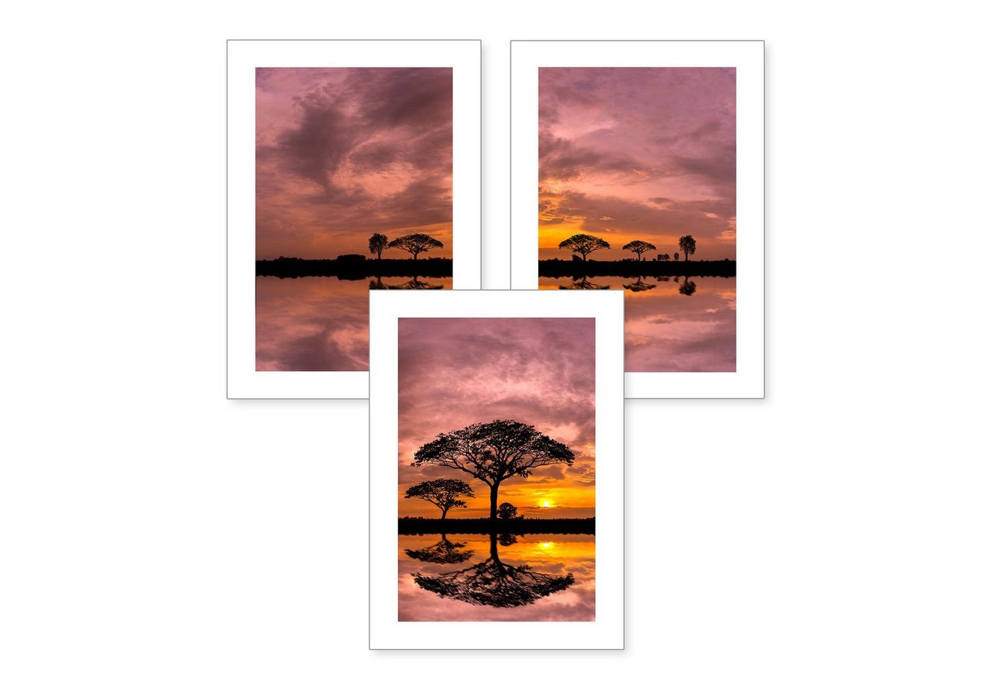 Kreative Feder Poster, Natur, Landschaft, Afrika, Savanne (Set, 3 St), 3-teiliges Poster-Set, Kunstdruck, Wandbild, optional mit Rahmen, wahlw. in DIN A4 / A3, 3-WP054 von Kreative Feder