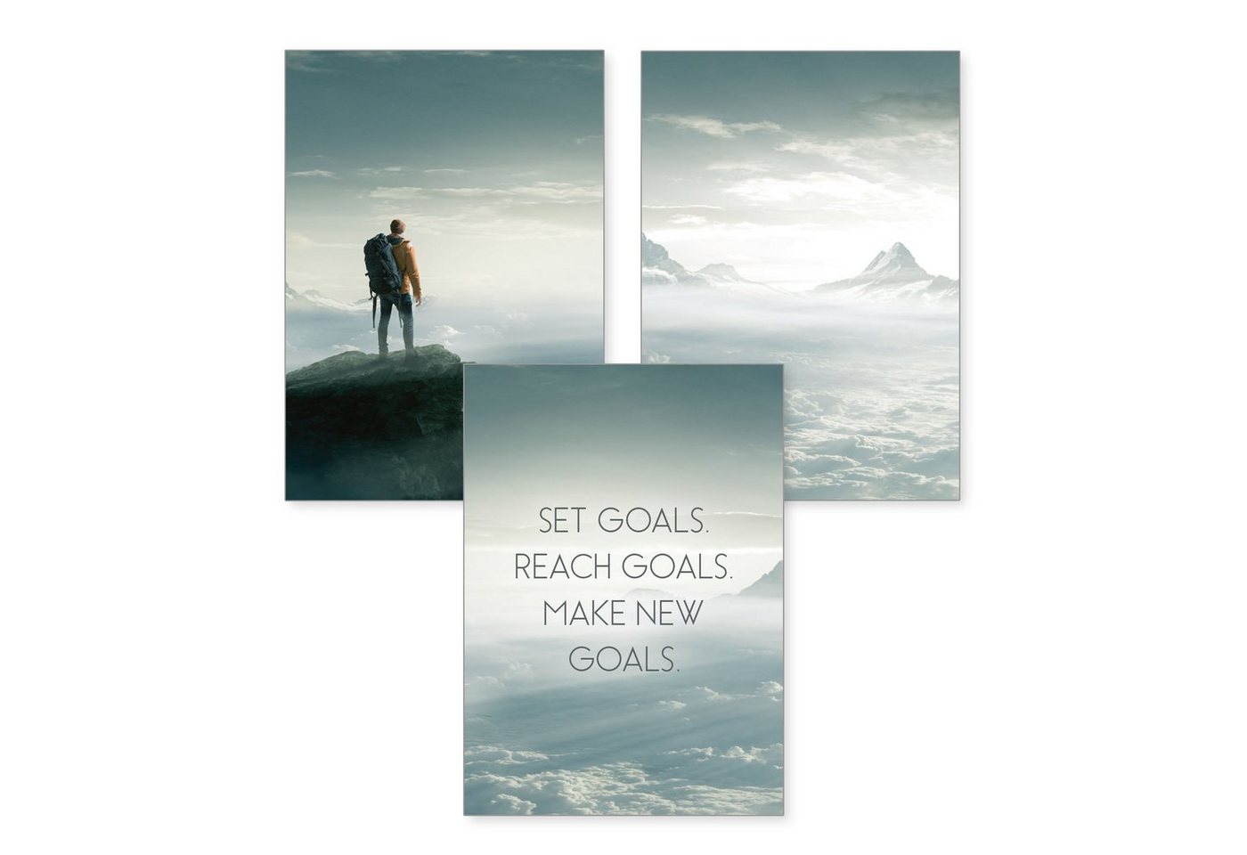 Kreative Feder Poster, Natur, Landschaft, Berge, Wolken, Horizont, Motivation (Set, 3 St), 3-teiliges Poster-Set, Wandbild, optional mit Rahmen, DIN A4 oder A3 von Kreative Feder