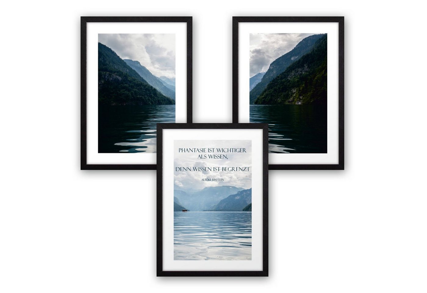 Kreative Feder Poster, Natur, Landschaft, See, Berge, Zitat (Set, 3 St), 3-teiliges Poster-Set, Wandbild, optional mit Rahmen, DIN A4 oder A3 von Kreative Feder