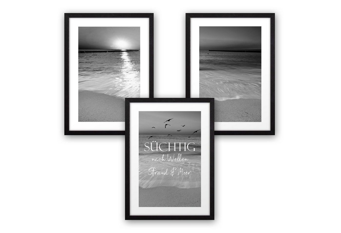 Kreative Feder Poster, Natur, Landschaft, Strand, Meer, Küste (Set, 3 St), 3-teiliges Poster-Set, Wandbild, optional mit Rahmen, DIN A4 oder A3 von Kreative Feder