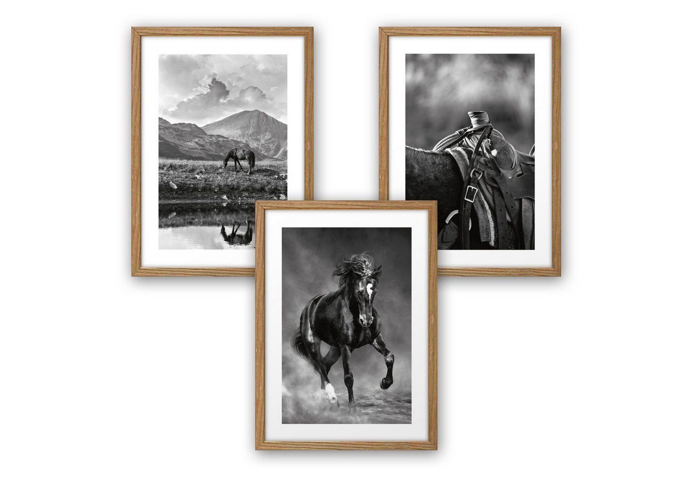 Kreative Feder Poster, Natur, Landschaft, Tier, Pferd, Reiten, Schwarz-Weiß, Fotografie (Set, 3 St), 3-teiliges Poster-Set, Kunstdruck, Wandbild, optional mit Rahmen, wahlw. in DIN A4 / A3, 3-WP104 von Kreative Feder