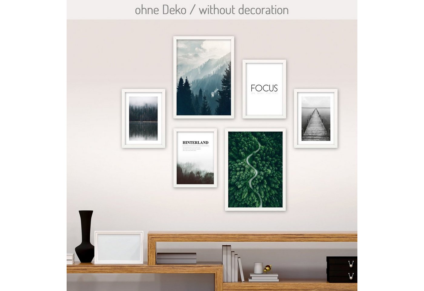 Kreative Feder Poster 6-teiliges Premium-Set „Focus“ - optional mit Rahmen, Natur, Landschaft, Wald, Fokus, See, Spruch (Set, 6 St), hochwertiger Kunstdruck, 2x DIN A3 & 4x DIN A4 von Kreative Feder