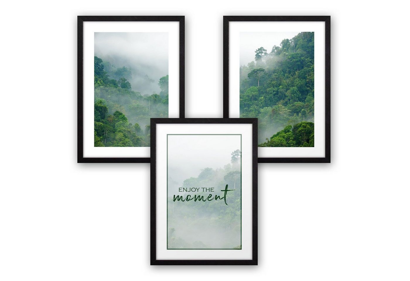 Kreative Feder Poster, Natur, Landschaft, Wald, Nebel, grün, Inspiration (Set, 3 St), 3-teiliges Poster-Set, Kunstdruck, Wandbild, optional mit Rahmen, wahlw. in DIN A4 / A3, 3-WP020 von Kreative Feder