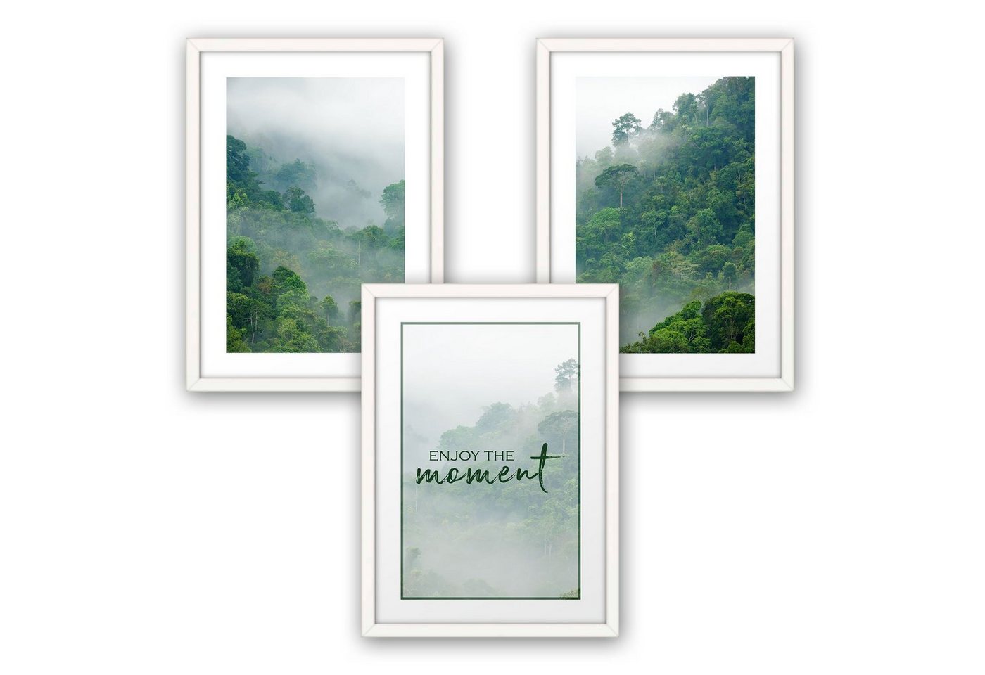 Kreative Feder Poster, Natur, Landschaft, Wald, Nebel, grün, Inspiration (Set, 3 St), 3-teiliges Poster-Set, Kunstdruck, Wandbild, optional mit Rahmen, wahlw. in DIN A4 / A3, 3-WP020 von Kreative Feder