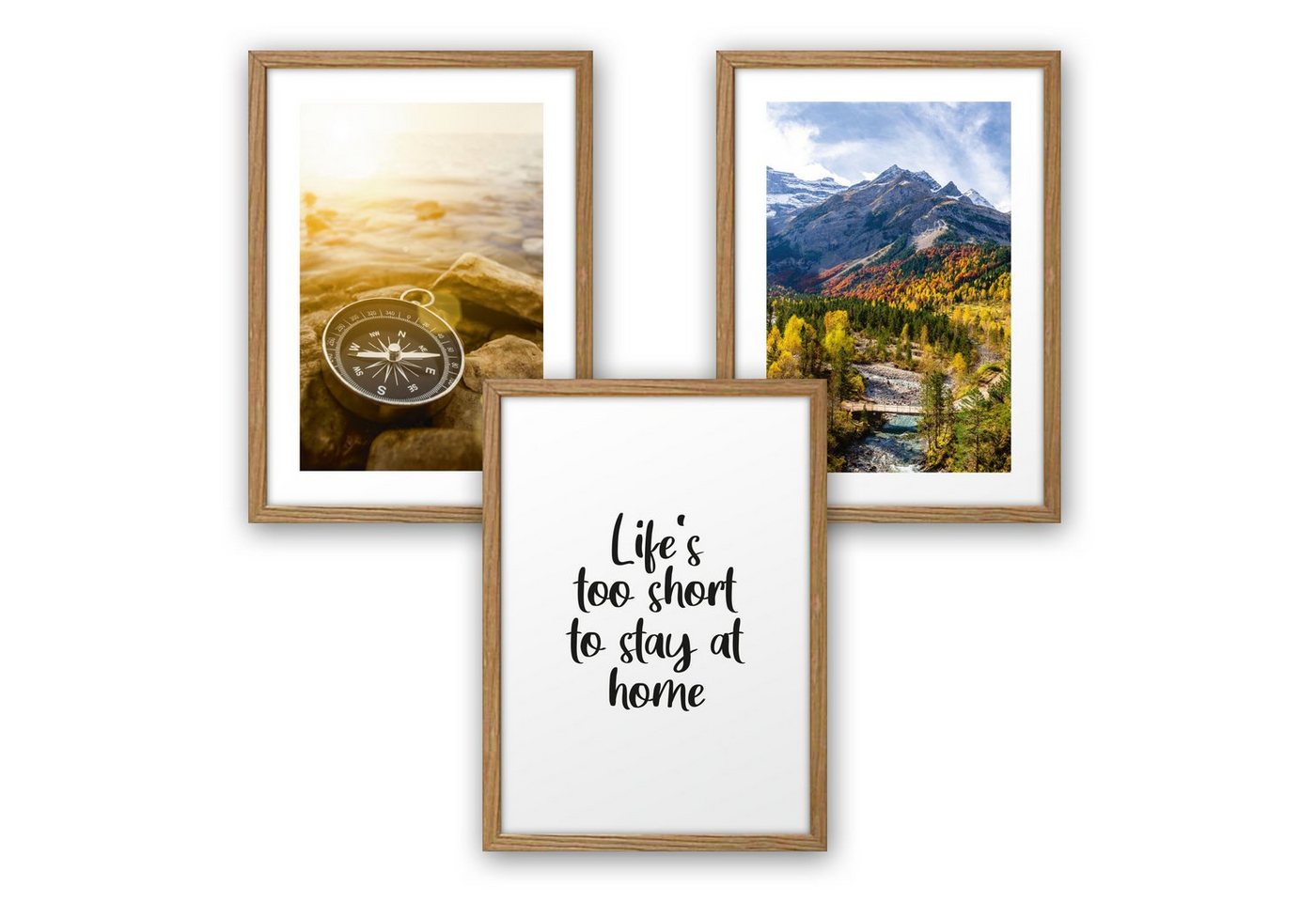 Kreative Feder Poster, Natur, Landschaft, Wandern, Reisen, Kompass, Spruch, Inspiration (Set, 3 St), 3-teiliges Poster-Set, Kunstdruck, Wandbild, optional mit Rahmen, wahlw. in DIN A4 / A3, 3-WP119 von Kreative Feder