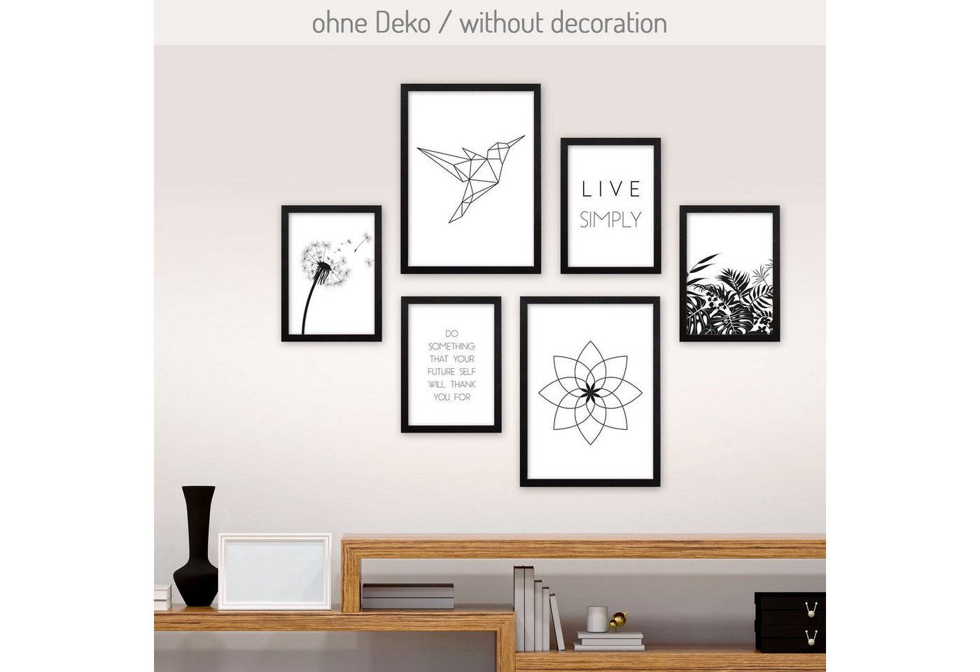 Kreative Feder Poster, Natur, Minimalismus, minimalistisch, schwarz-weiß, modern, Inspiration (Set, 6 St), 6-teiliges Poster-Set, Wandbild, Posterwand, optional mit Rahmen von Kreative Feder
