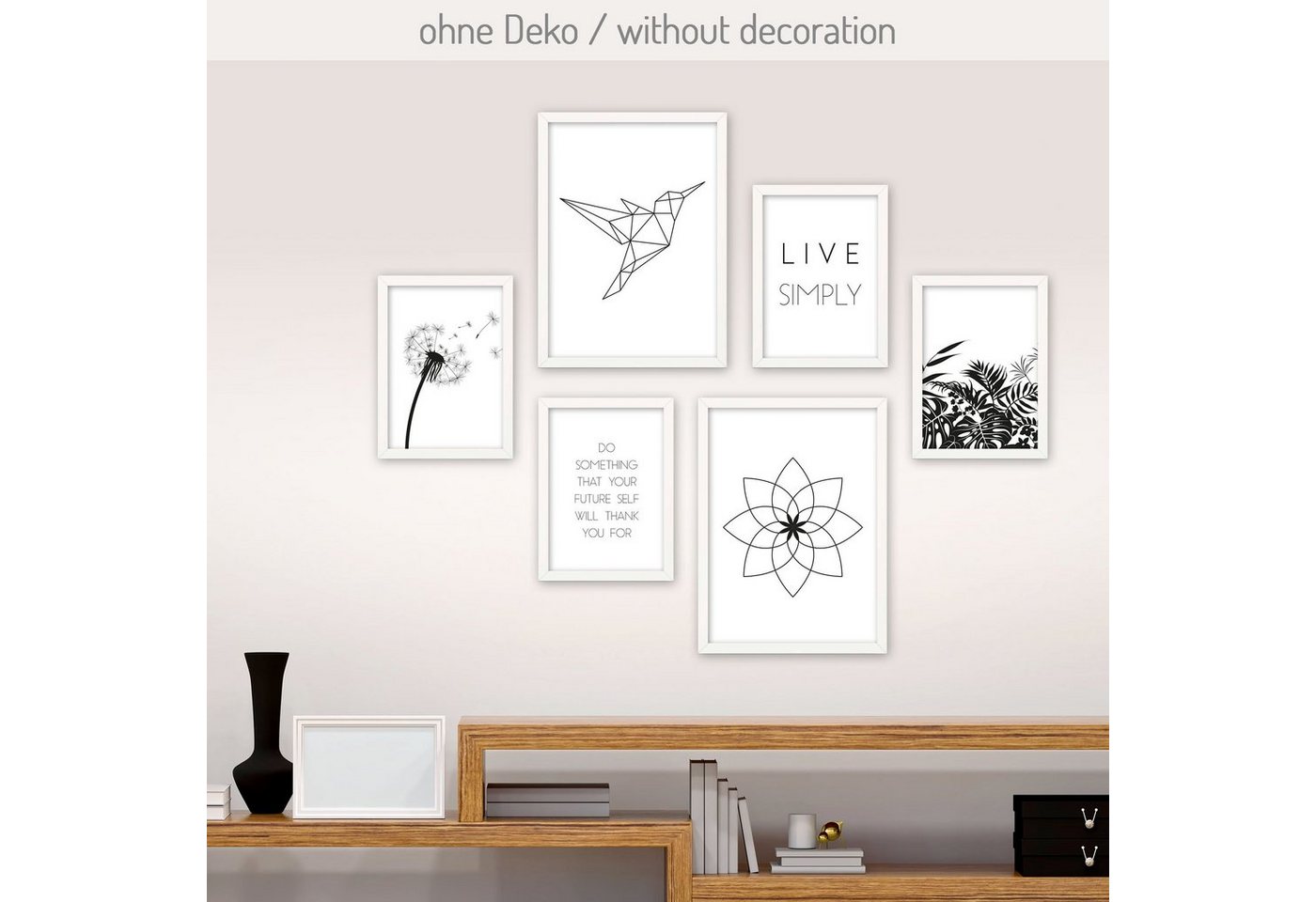 Poster, Natur, Minimalismus, minimalistisch, schwarz-weiß, modern, Inspiration (Set, 6 St), 6-teiliges Poster-Set, Kunstdruck, Wandbild, Posterwand, Bilderwand, optional mit Rahmen, WP520 von Kreative Feder