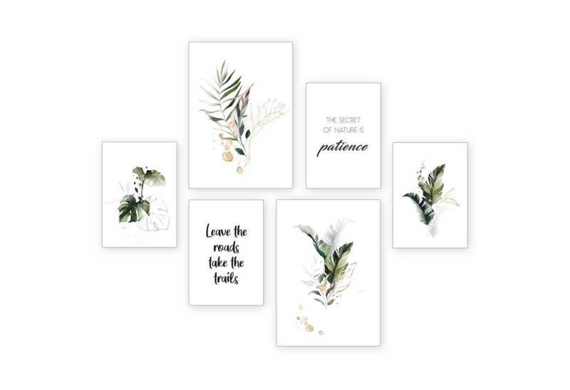 Kreative Feder Poster, Natur, Pflanze, Aquarell, Inspiration, Spruch (Set, 6 St), 6-teiliges Poster-Set, Kunstdruck, Wandbild, Posterwand, Bilderwand, optional mit Rahmen, WP560 von Kreative Feder