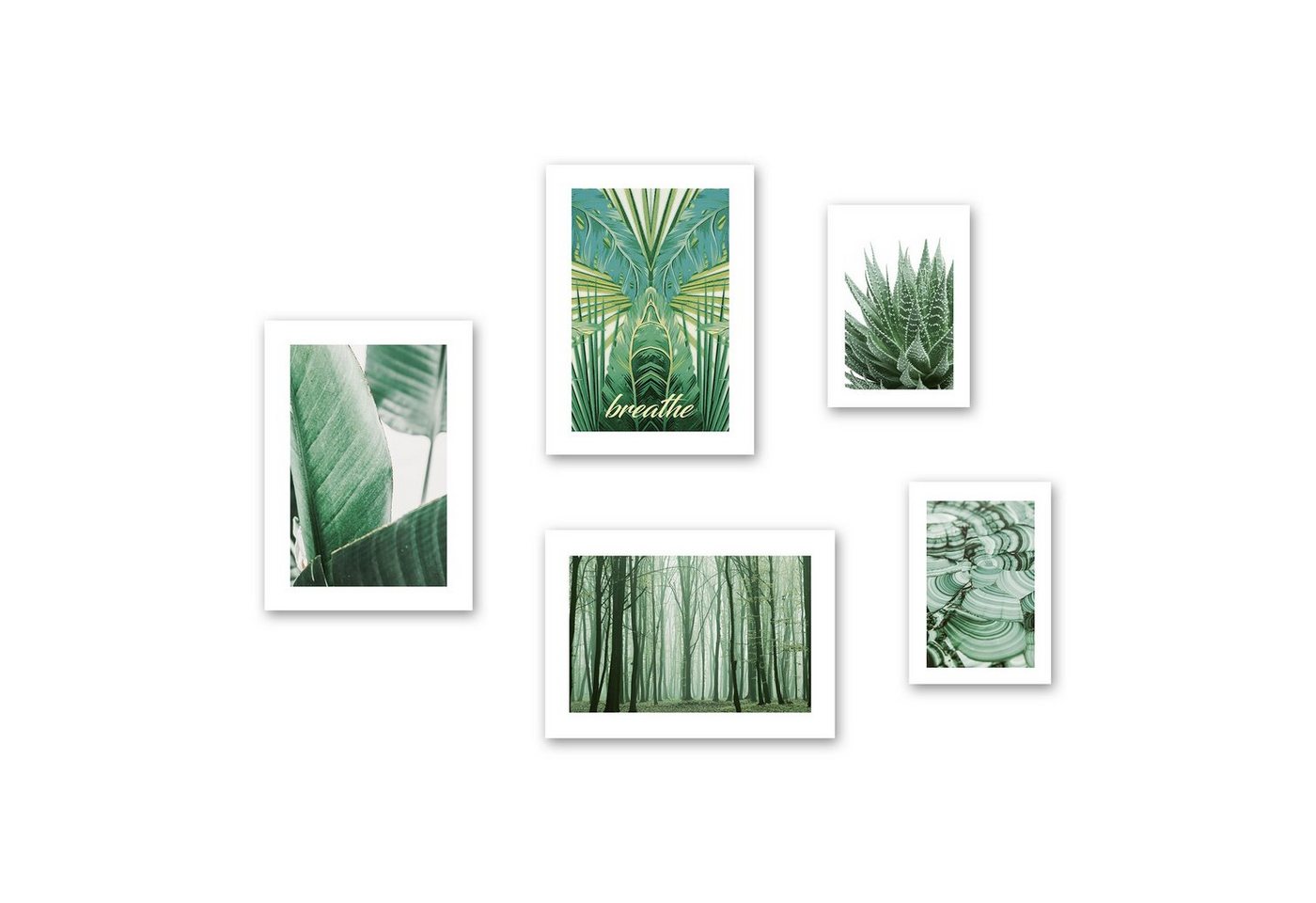 Kreative Feder Poster, Natur, Pflanzen, Grün, Wald, Blätter (Set, 5 St), 5-teiliges Poster-Set, Kunstdruck, Wandbild, Posterwand, Bilderwand, optional mit Rahmen, WP605 von Kreative Feder