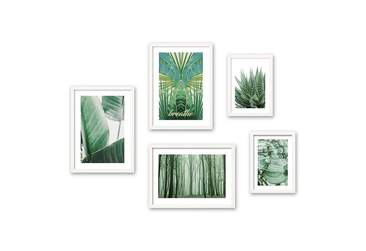 Poster, Natur, Pflanzen, Grün, Wald, Blätter (Set, 5 St), 5-teiliges Poster-Set, Kunstdruck, Wandbild, Posterwand, Bilderwand, optional mit Rahmen, WP605 von Kreative Feder