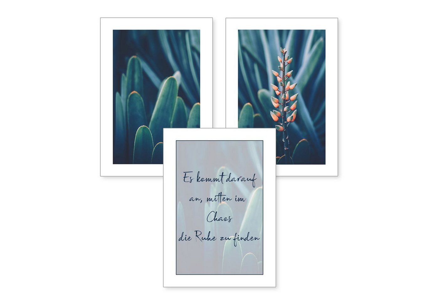 Kreative Feder Poster, Pflanze, Blätter, Natur, blau, Inspiration, Entspannung (Set, 3 St), 3-teiliges Poster-Set, Kunstdruck, Wandbild, optional mit Rahmen, wahlw. in DIN A4 / A3, 3-WP062 von Kreative Feder