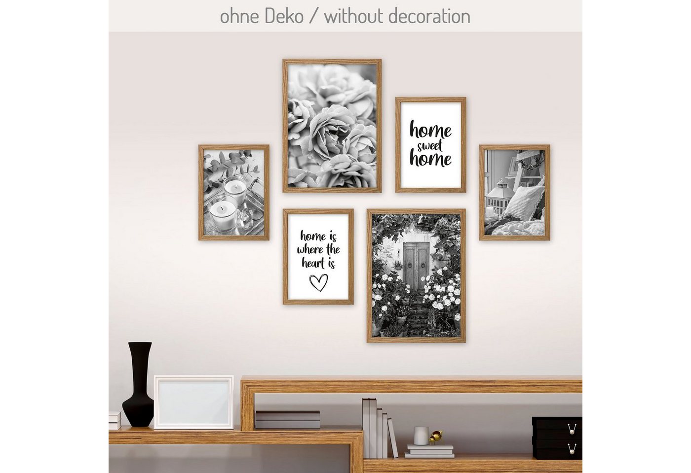 Kreative Feder Poster, Rosen, Blüten, Zuhause, Wohnen, Entspannung, schwarz-weiß, Home Sweet Home (Set, 6 St), 6-teiliges Poster-Set, Kunstdruck, Wandbild, Posterwand, Bilderwand, optional mit Rahmen, WP521 von Kreative Feder