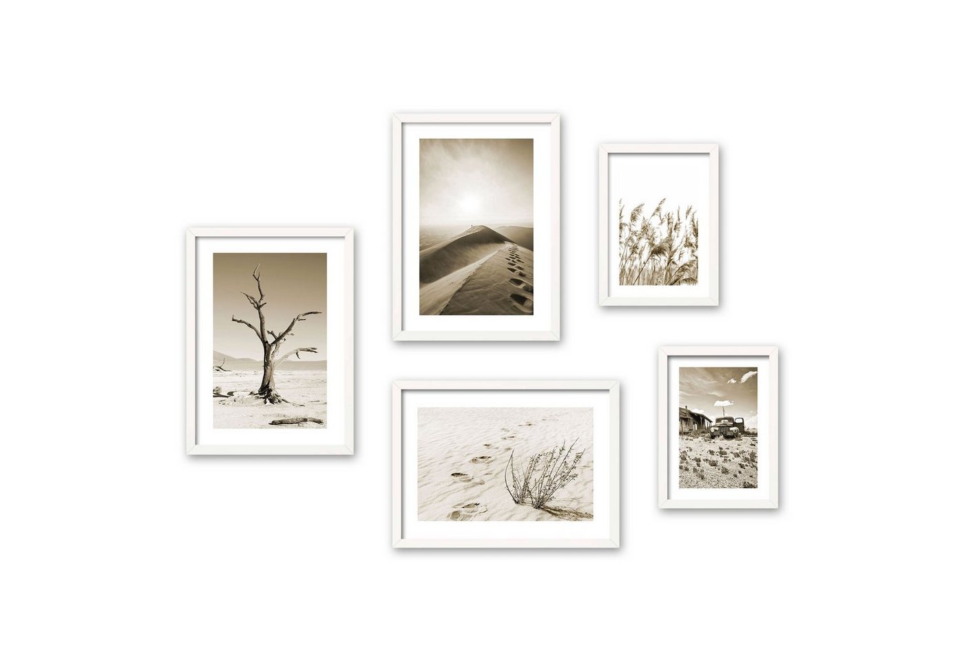 Poster, Sand, Düne, Wüste, Natur, Landschaft (Set, 5 St), 5-teiliges Poster-Set, Kunstdruck, Wandbild, Posterwand, Bilderwand, optional mit Rahmen, WP603 von Kreative Feder