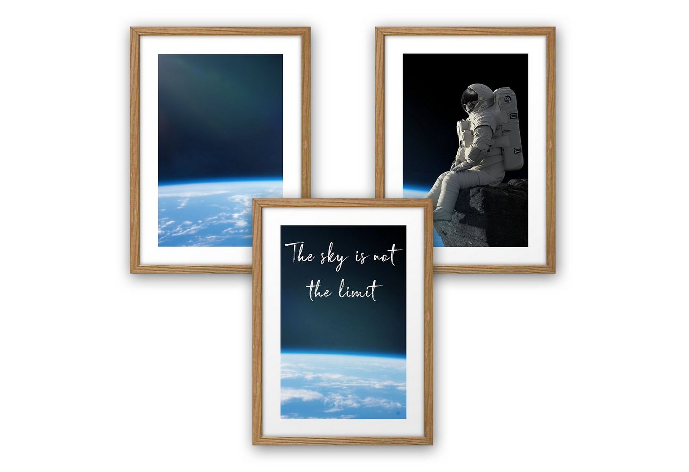 Kreative Feder Poster, Weltall, Weltraum, Space, Astronaut, Erde, Planet, Motivation, Inspiration, Limit (Set, 3 St), 3-teiliges Poster-Set, Kunstdruck, Wandbild, optional mit Rahmen, wahlw. in DIN A4 / A3, 3-WP053 von Kreative Feder