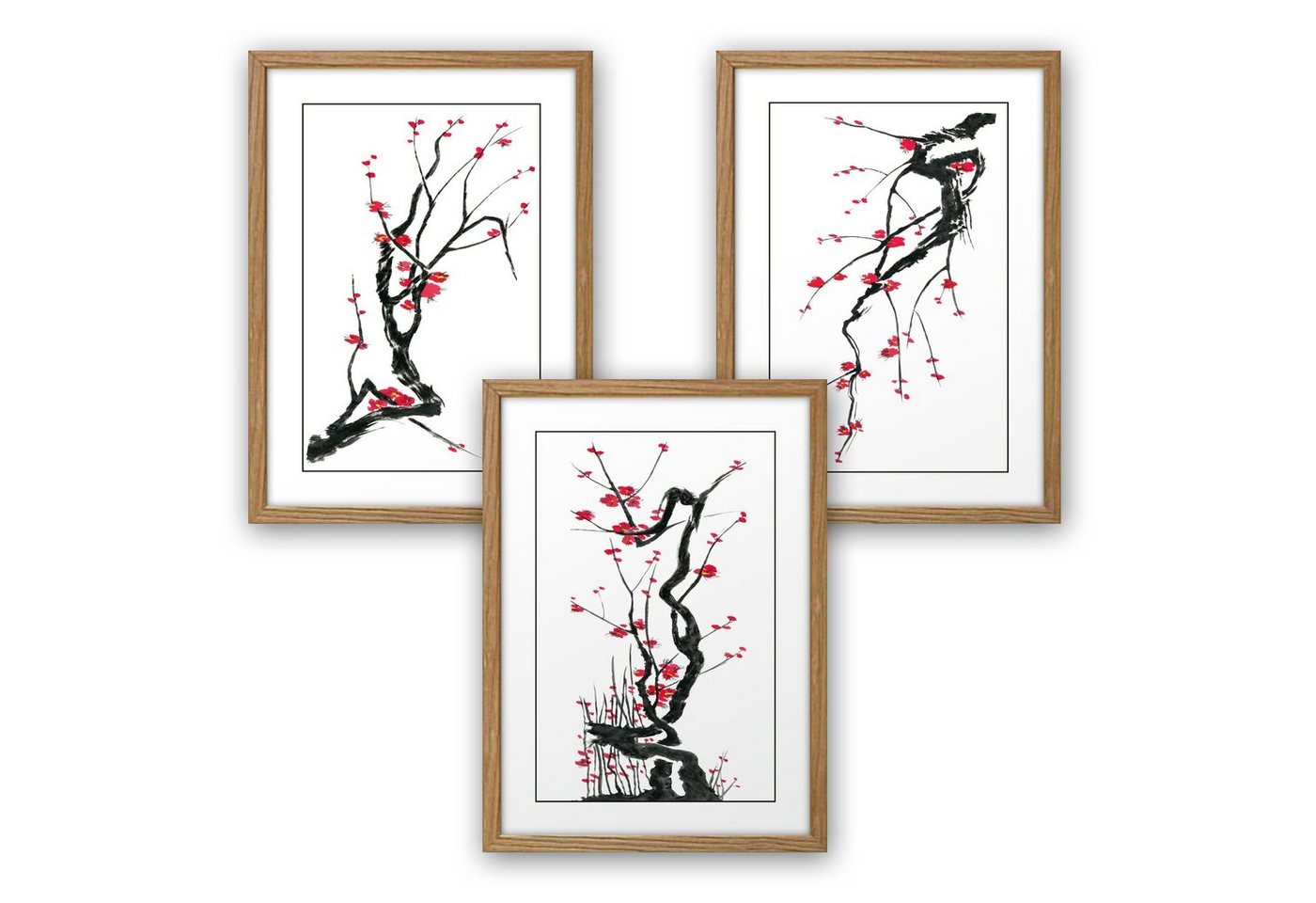 Kreative Feder Poster, Zeichnung, Baum, Äste, Blüten, Natur (Set, 3 St), 3-teiliges Poster-Set, Wandbild, optional mit Rahmen, DIN A4 oder A3 von Kreative Feder