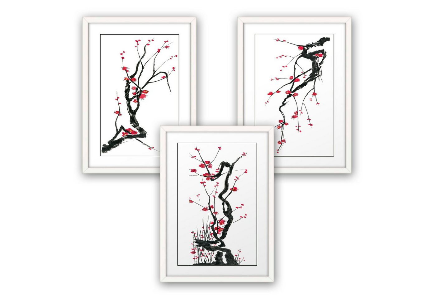 Poster, Zeichnung, Baum, Äste, Blüten, Natur (Set, 3 St), 3-teiliges Poster-Set, Kunstdruck, Wandbild, optional mit Rahmen, wahlw. in DIN A4 / A3, 3-WP115 von Kreative Feder