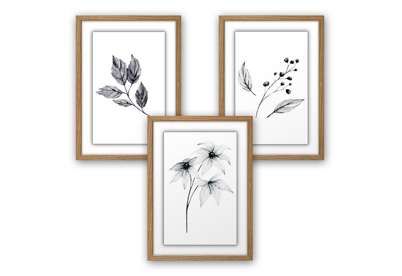 Kreative Feder Poster, Zeichnung, Schwarz-Weiß, Pflanze, Natur, Blätter (Set, 3 St), 3-teiliges Poster-Set, Wandbild, optional mit Rahmen, DIN A4 oder A3 von Kreative Feder