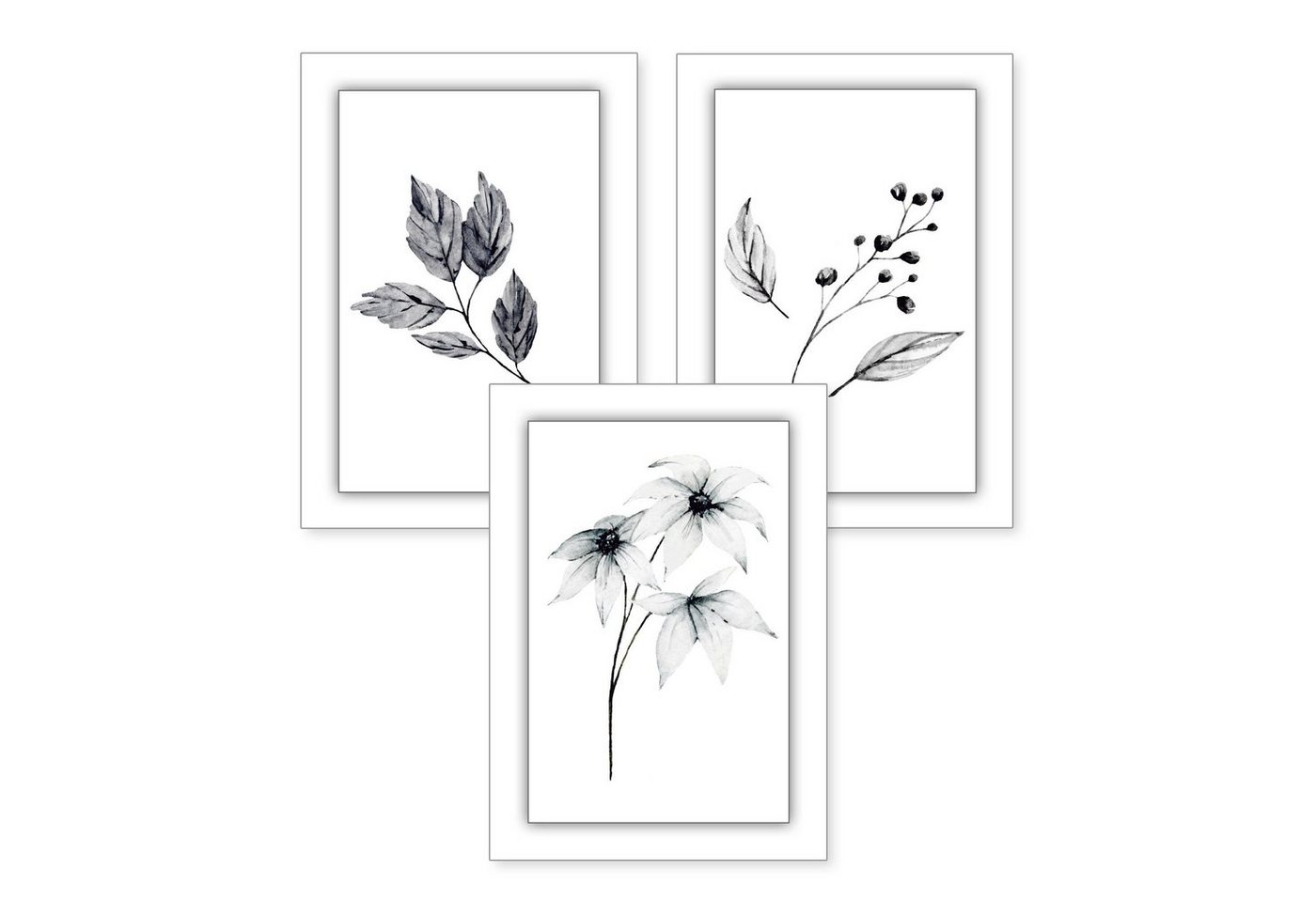 Kreative Feder Poster, Zeichnung, Schwarz-Weiß, Pflanze, Natur, Blätter (Set, 3 St), 3-teiliges Poster-Set, Wandbild, optional mit Rahmen, DIN A4 oder A3 von Kreative Feder