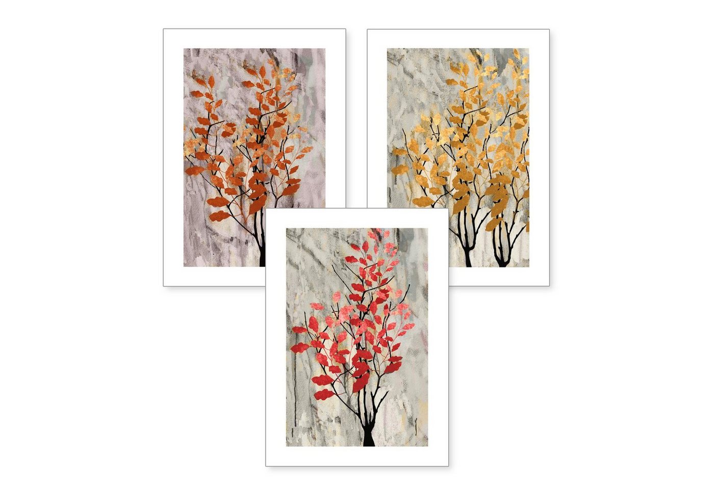 Kreative Feder Poster, abstrakt, Bäume, Pflanzen, Natur, Herbst (Set, 3 St), 3-teiliges Poster-Set, Kunstdruck, Wandbild, optional mit Rahmen, wahlw. in DIN A4 / A3, 3-WP079 von Kreative Feder