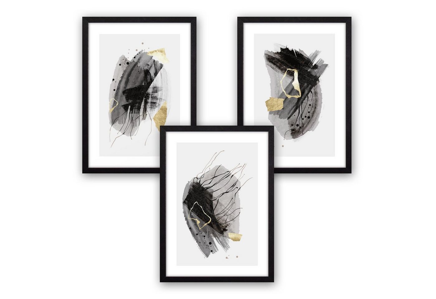 Kreative Feder Poster Abstrakt Grau, Abstrakt (Set, 3 St), 3-teiliges Poster-Set, Wandbild, optional mit Rahmen, DIN A4 oder A3 von Kreative Feder