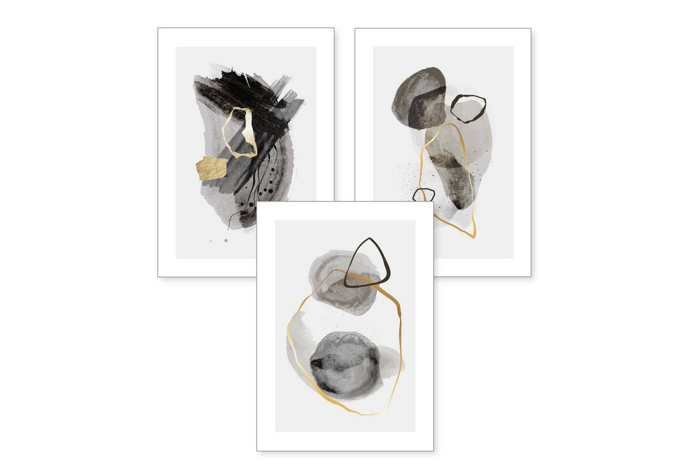 Kreative Feder Poster Abstrakt Grau, Abstrakt (Set, 3 St), 3-teiliges Poster-Set, Wandbild, optional mit Rahmen, DIN A4 oder A3 von Kreative Feder