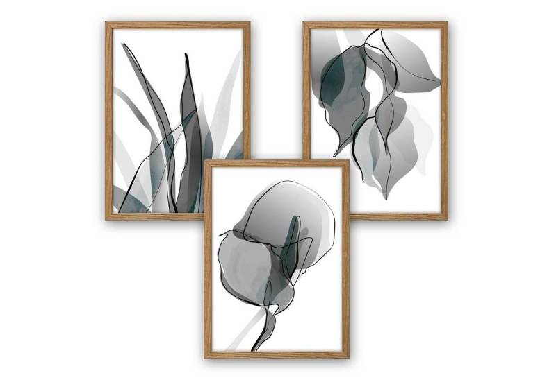 Kreative Feder Poster Floral Grau, Natur (Set, 3 St), 3-teiliges Poster-Set, Kunstdruck, Wandbild, optional mit Rahmen, wahlw. in DIN A4 / A3, 3-WP046 von Kreative Feder