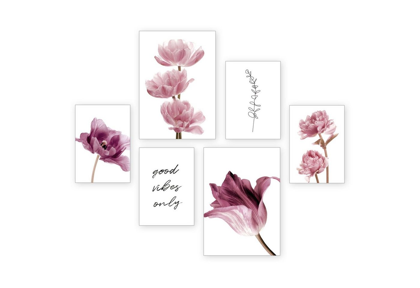 Poster Flowers, Blume (Set, 6 St), 6-teiliges Poster-Set, Kunstdruck, Wandbild, Posterwand, Bilderwand, optional mit Rahmen, WP523 von Kreative Feder