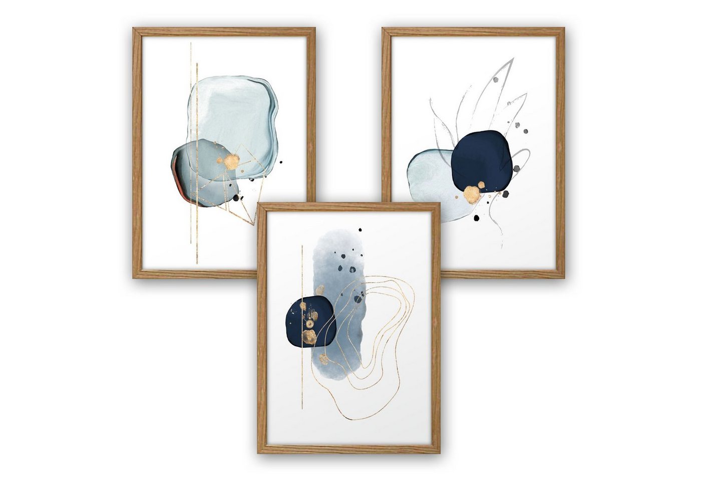 Kreative Feder Poster Premium Set 3-teilig „Abstrakt blau“ optional mit Rahmen, Modern Art (Set, 3 St), optional mit Rahmen, wahlweise DIN A4 oder DIN A3 von Kreative Feder