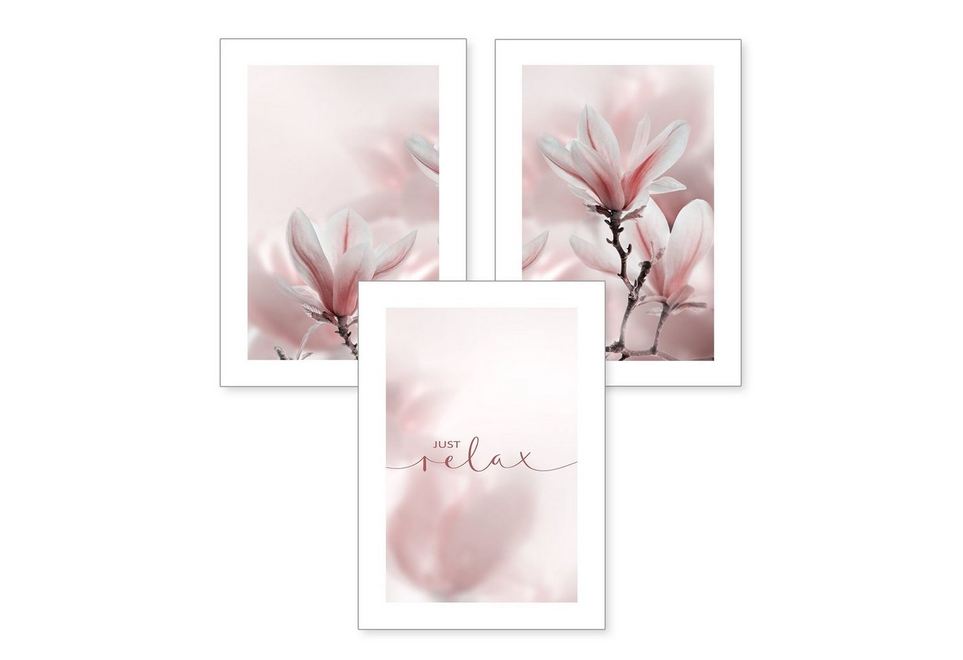 Kreative Feder Poster Premium Set 3-teilig „Magnolie“ optional mit Rahmen, Blumen (Set, 3 St), optional mit Rahmen, wahlweise DIN A4 oder DIN A3 von Kreative Feder