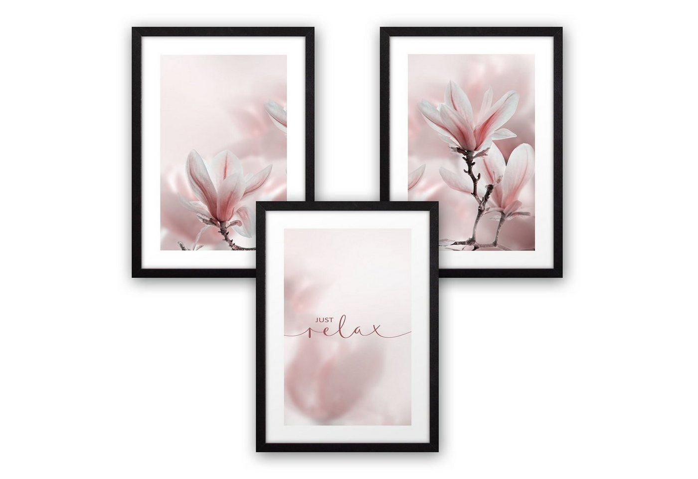 Kreative Feder Poster Premium Set 3-teilig „Magnolie“ optional mit Rahmen, Blumen (Set, 3 St), optional mit Rahmen, wahlweise DIN A4 oder DIN A3 von Kreative Feder