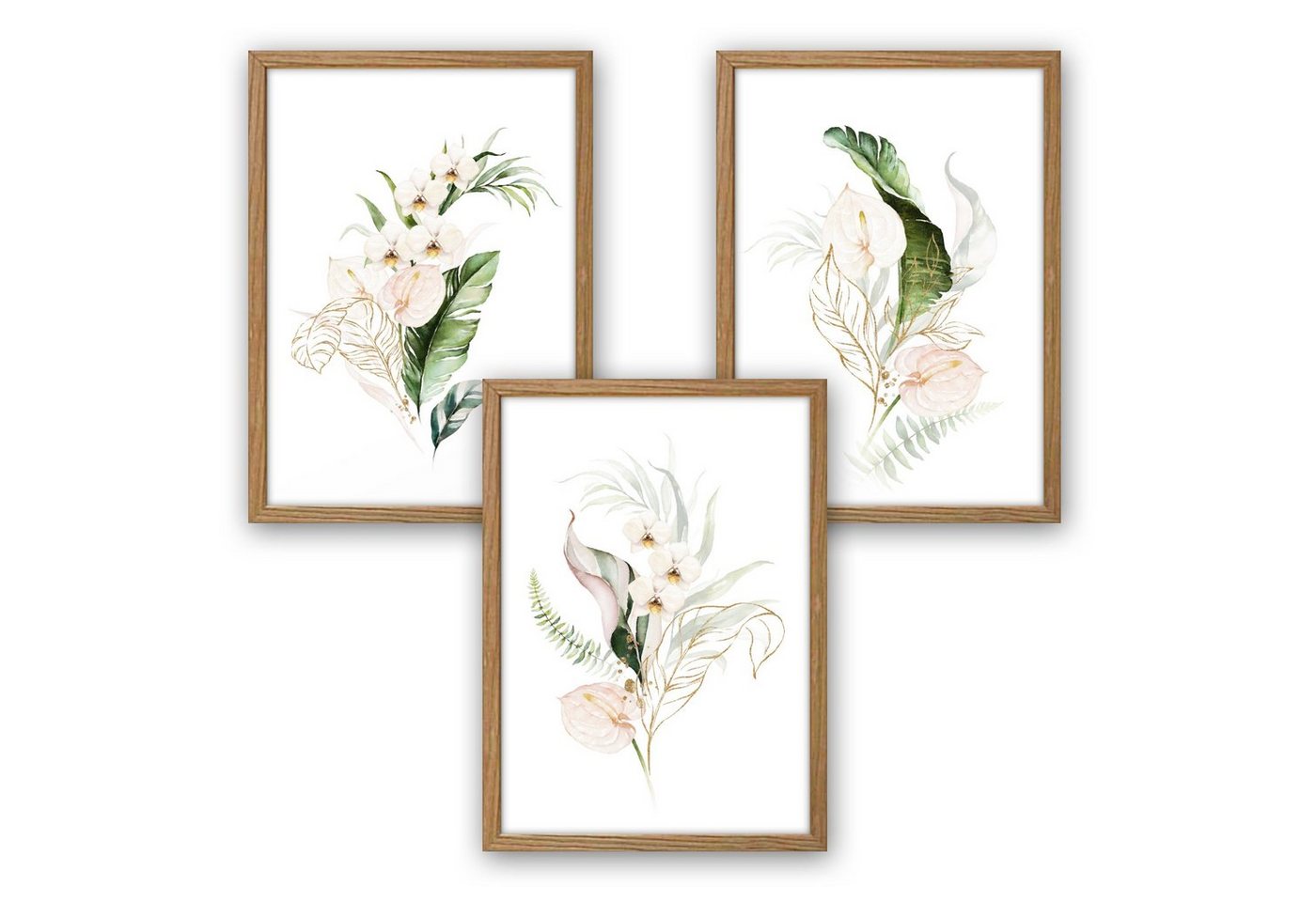 Kreative Feder Poster Weiße Orchideen, Blumen (Set, 3 St), 3-teiliges Poster-Set, Wandbild, optional mit Rahmen, DIN A4 oder A3 von Kreative Feder