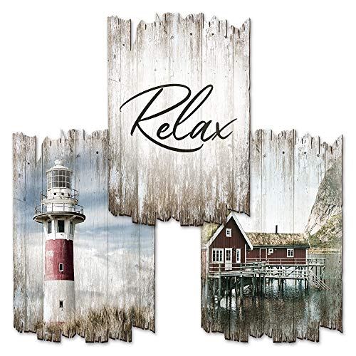 Kreative Feder Relax | Shabby Chic Landhausstil Wandbilder Holz | Deko-Schilder aus Holz im 3er Set | Wanddeko für Ihr Zuhause | wahlw. in 30x20cm oder 30x45cm (30x45cm) von Kreative Feder