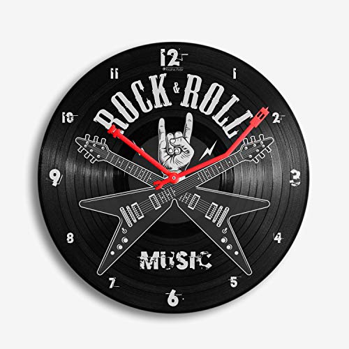 Kreative Feder Rock & Roll Music Music Schallplatten-Uhr Retro Vinyl Designer Funk Wanduhr leise Funkuhr ohne Ticken 30cm WSP006FL (leises Funkuhrwerk) von Kreative Feder