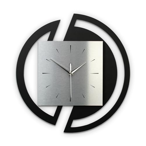 Kreative Feder Runde 3D Designer-Wanduhr „Silver“ in modernem Metallic-Look Silber-schwarz ohne Tickgeräusche (leises Funkuhrwerk) von Kreative Feder