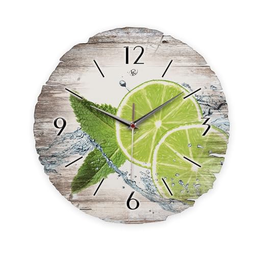 Kreative Feder Runde Wanduhr „Limette“ aus Naturholz mit flüsterleisem Uhrwerk; Durchmesser 30cm (Limette, leises Funkuhrwerk) von Kreative Feder