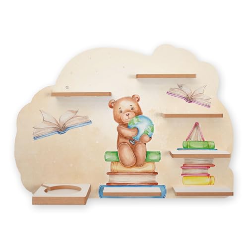 Kreative Feder Sammel-Regal „Teddy Lesespaß“ Regal geeignet für Tonie Box und Tonies Wandregal für Musikbox und Figuren ideales Kinder-Regal zum Spielen und Sammeln ca. 55x41 cm (Teddy Lesespaß) von Kreative Feder