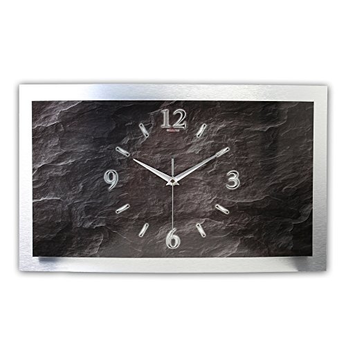 Kreative Feder 3D Designer-Wanduhr Schiefer-Optik in modernem Metallic-Design; leise Funkuhr mit glänzendem Motiv wahlweise in Zwei Größen (Schiefer-Optik, 80x40cm; leises Funkuhrwerk) von Kreative Feder