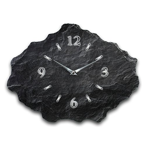 Kreative Feder Designer-Wanduhr aus Stein (Beton) Größe ca. 40 x 30cm mit flüsterleisem Uhrwerk - Schiefer Optik schwarz von Kreative Feder