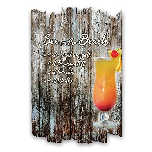 Kreative Feder Sex on The Beach Cocktail Rezept Holzschild Shabby Chic Landhaus Stil - Wand Deko fürs Zuhause Familie und Freunde 30x20cm von Kreative Feder