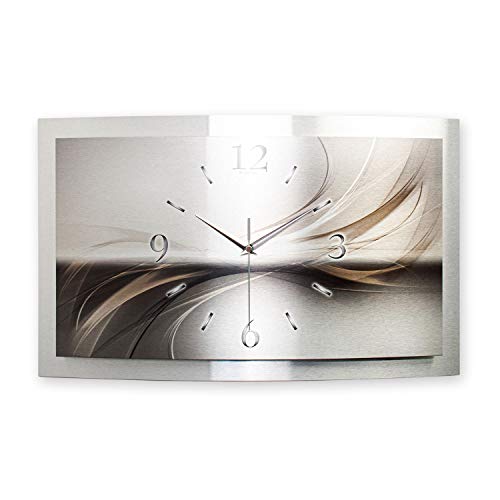 Kreative Feder 3D Designer-Wanduhr Silverline in modernem Metallic-Design; leise Quarzuhr mit glänzendem Motiv wahlweise in Zwei Größen (Silverline, 80x40; leises Quarzuhrwerk) von Kreative Feder