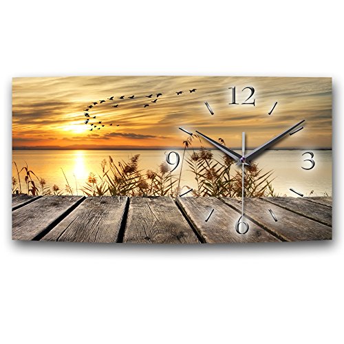 Kreative Feder Sonnenaufgang Relax Designer Funk Wanduhr Funkuhr modernes Design * Made in Germany* WA088FL * leise kein Ticken (80x40cm) von Kreative Feder