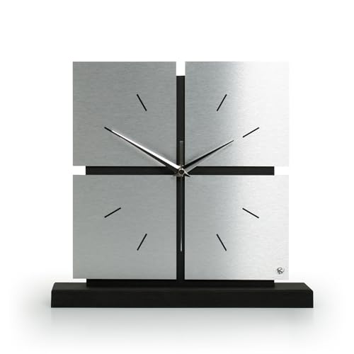 Kreative Feder Standuhr „Silver Squares“ aus Holz – Schwarze Tisch-Uhr in modernem Metallic-Look; Größe ca. 28x30x5cm (leises Funkuhrwerk) von Kreative Feder