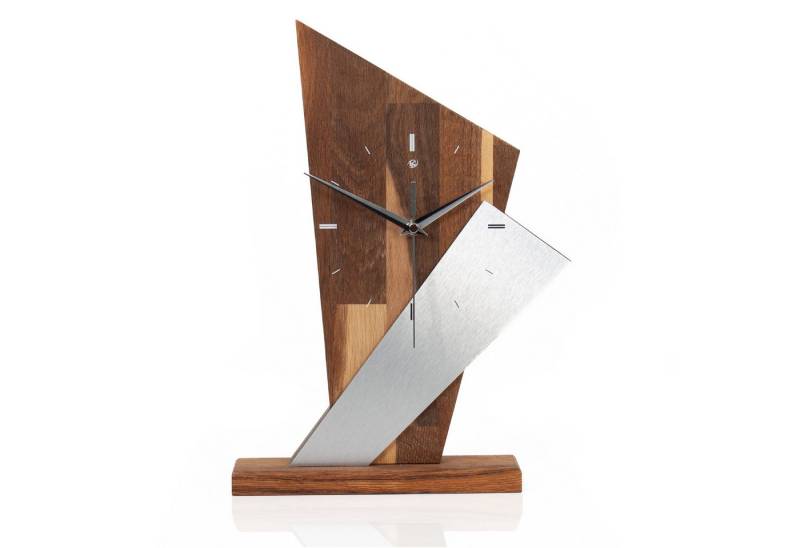 Kreative Feder Standuhr Designer-Standuhr „Brown Square“ - Tischstanduhr aus Holz, Tischuhr im Metallic-Look, Funk- oder Quarzuhrwerk, ohne Ticken von Kreative Feder