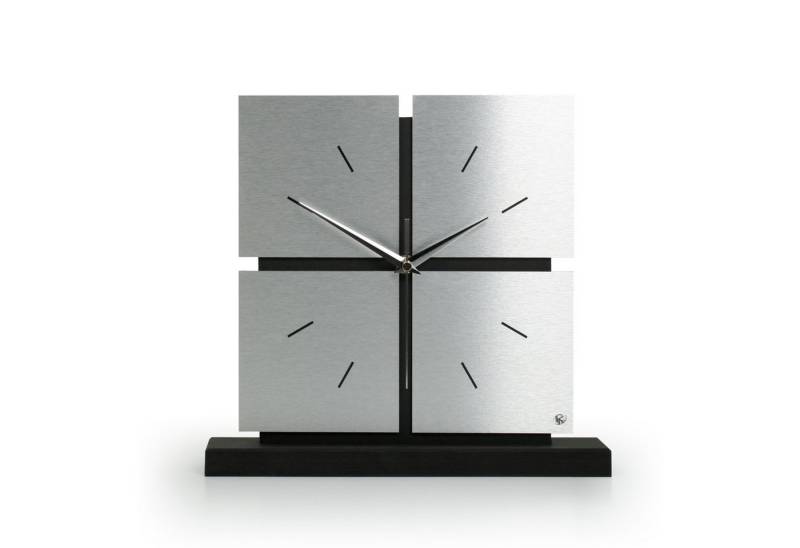 Kreative Feder Standuhr Standuhr „Silver Squares“ aus Holz, schwarze Tisch-Uhr in modernem Metallic-Look, Größe ca. 28x30x5cm von Kreative Feder