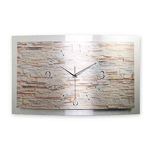 Kreative Feder 3D Designer-Wanduhr Stein in modernem Metallic-Design; leise Funkuhr mit glänzendem Motiv wahlweise in Zwei Größen (Stein, 80x40cm; leises Funkuhrwerk) von Kreative Feder
