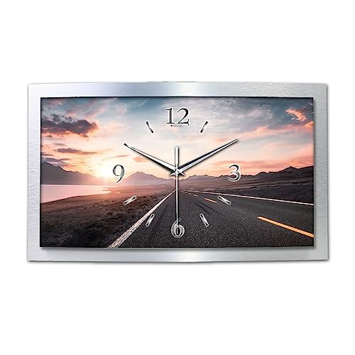 Kreative Feder Straße in die Ferne Wanduhr 3D XXL Designer leise Funk Motiv Funkuhr Wandbild modernes Design WAA090FL (50x30 cm leise Quarzuhr) von Kreative Feder